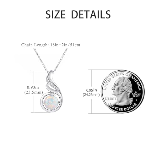 TANGPOET White Fire Opal Pendant Necklace for Women 925 Sterling Silver October Opal Birthstone Jewelry Mothers Day Christmas Birthday Gifts for Her