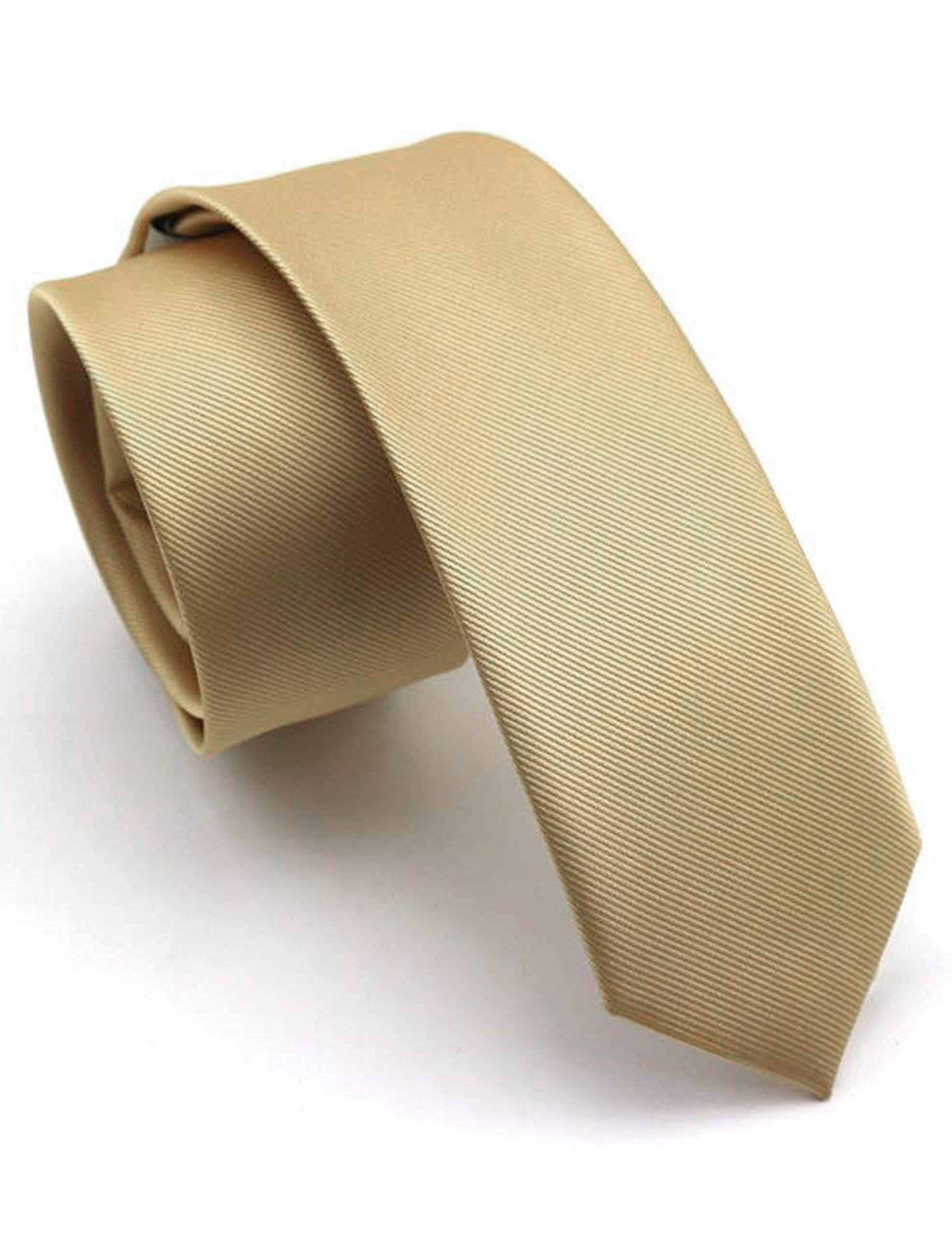 JEMYGINS 2.4" Gold Skinny Tie and Pocket Square with Tie Clip Silk slim Necktie Sets for Men