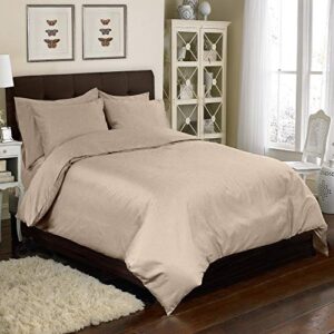 White House Linen True l Luxury 5-Pc Duvet Set - Extra Soft - Deep Pockets - Easy Fit (1 Duvet Cover + 4 Pillow Shams) Beige Solid, Full/Double Bed - 80 x 90 Egyptian Cotton 500-Thread Count