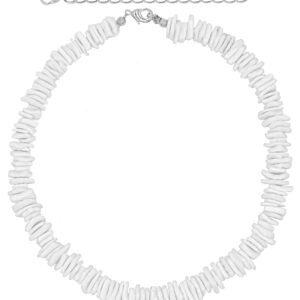 Fablinks Puka Shell Necklace, White Hawaiian Seashell Accessories for Men and Women, Beach Surfer Beaded Necklaces, Summer Clam Chip Bead Shells Choker Jewelry (18 Inches)