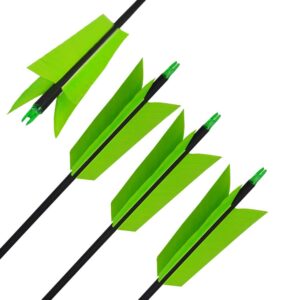 AMEYXGS 12 Pcs Archery Hunting Arrows Mix Carbon 30 Inch Flu Flu Arrows spine 500 Target Practice Arrows with 4 Turkey Feather Replaceable Arrowhead for Outdoor Hunting Shooting(Green)