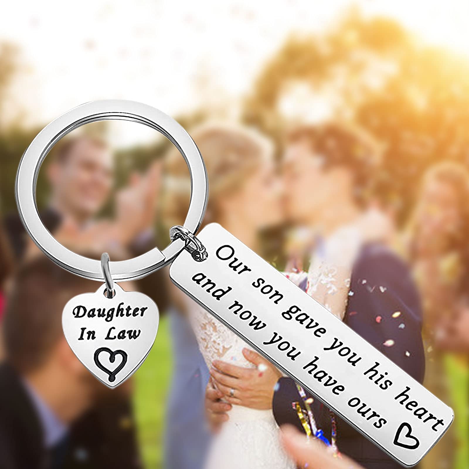 MYOSPARK Daughter in Law Keychain Our Son Gave You His Heart Daughter In Law Gift For Wedding Day Keepsake Gift (Our Son Gave You His Heart)