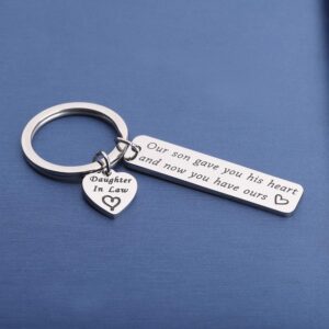 MYOSPARK Daughter in Law Keychain Our Son Gave You His Heart Daughter In Law Gift For Wedding Day Keepsake Gift (Our Son Gave You His Heart)