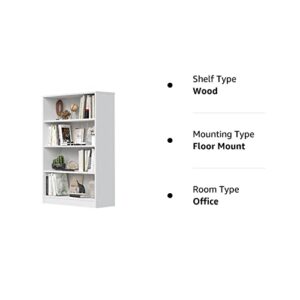 Wood Bookcase 4-Shelf Freestanding Display Wooden Bookshelf for Home Office School (11.6" D*33" W*48" H,White)