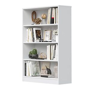 Wood Bookcase 4-Shelf Freestanding Display Wooden Bookshelf for Home Office School (11.6" D*33" W*48" H,White)