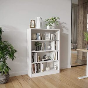 Wood Bookcase 4-Shelf Freestanding Display Wooden Bookshelf for Home Office School (11.6" D*33" W*48" H,White)