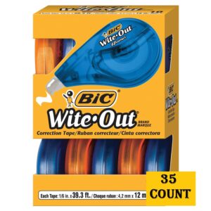 bic wite-out brand ez correct correction tape, white, 35 count total (35 count total)