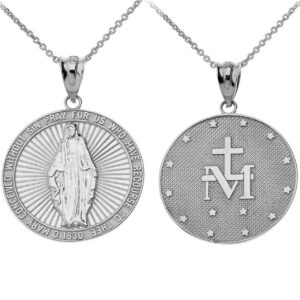 925 sterling silver miraculous medal catholic blessed virgin mary sacred pendant necklace, 20"