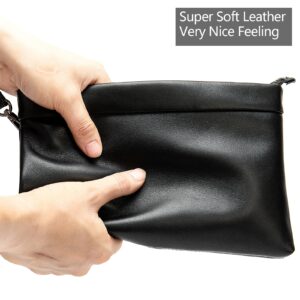 NIUCUNZH Handbag for Men Clutch Bag Hand Purse Large Wallet with Wristlet,Soft Cowhide Leather Black