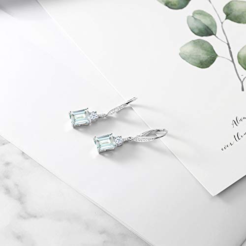 Gem Stone King 925 Sterling Silver Sky Blue Simulated Aquamarine Dangle Earrings For Women (4.60 Cttw, Gemstone Birthstone, Octagon 9X7MM)