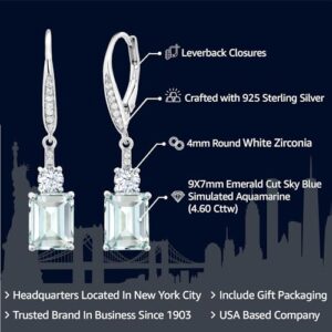 Gem Stone King 925 Sterling Silver Sky Blue Simulated Aquamarine Dangle Earrings For Women (4.60 Cttw, Gemstone Birthstone, Octagon 9X7MM)