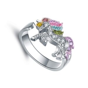 madaogo unicorn jewelry for girls gifts for granddaughter adjustable unicorn ring gifts silver tone rainbow unicorn