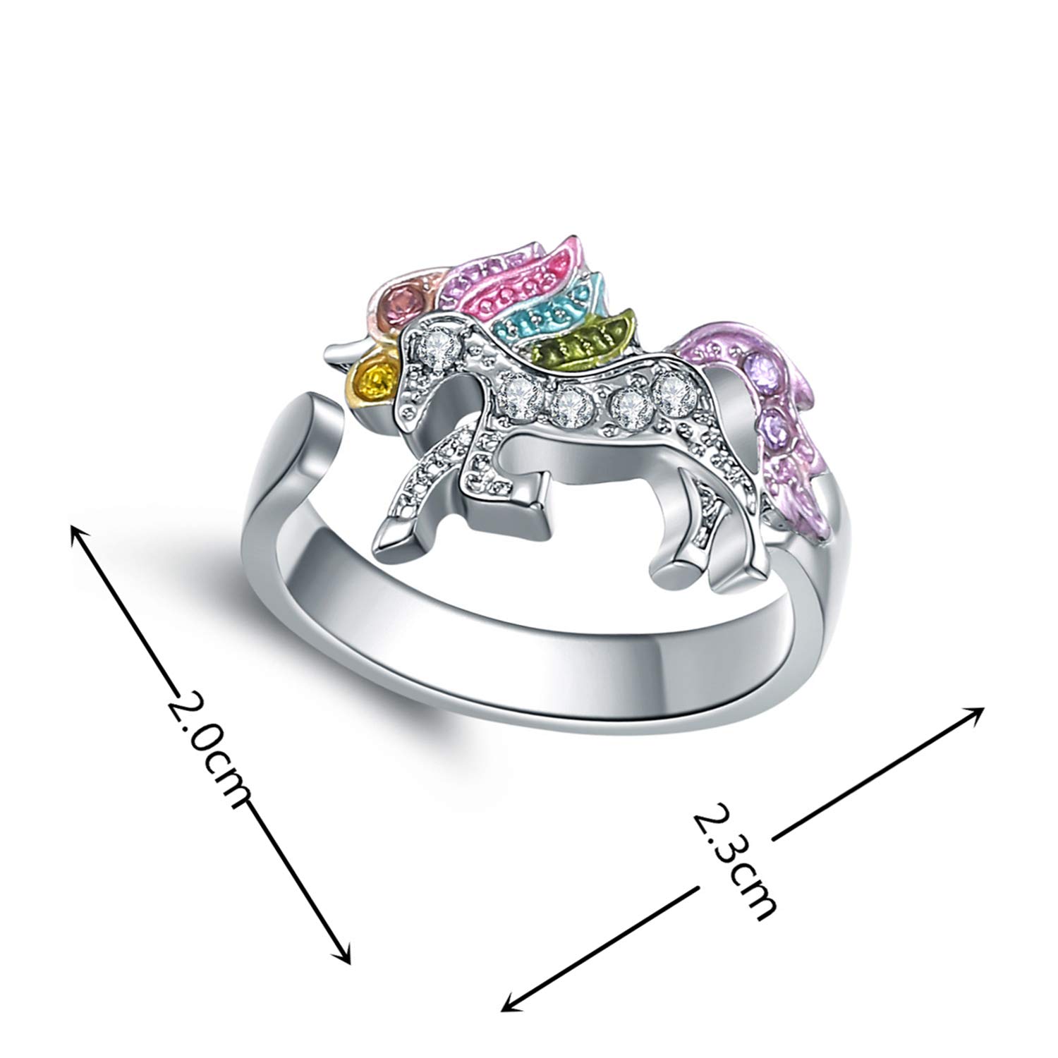 MADAOGO Unicorn Jewelry for Girls Gifts for Granddaughter Adjustable Unicorn Ring Gifts Silver Tone Rainbow Unicorn