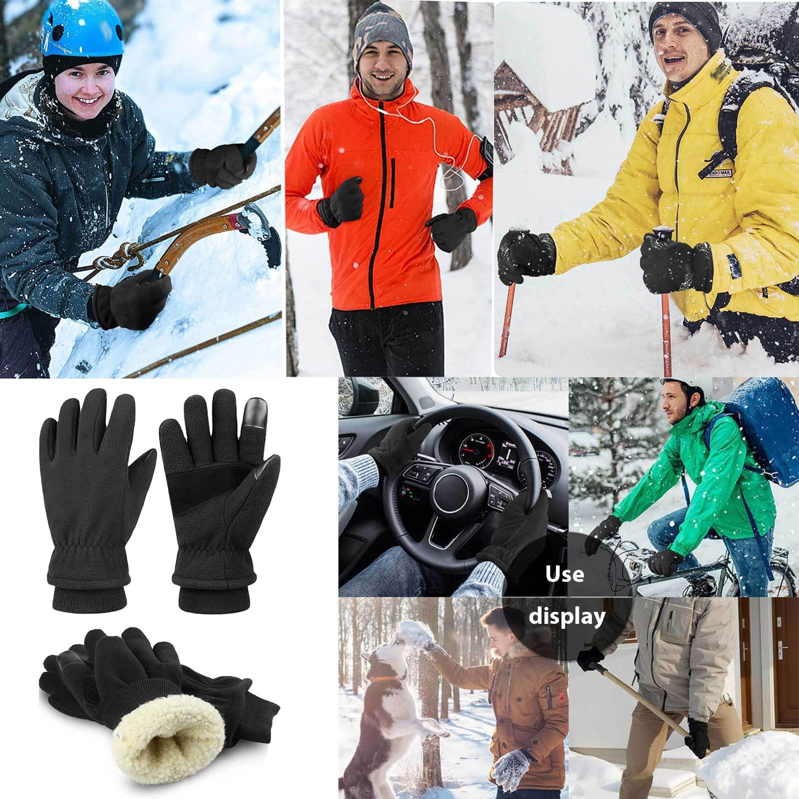 BESSTEVEN Thick Winter Gloves for Cold Weather Motorcycle Riding Hiking Truck Driver Dog Walker Christmas Thanks Giving Day Gift with Wear-Resistant Cowhide Leather Palm Large Black