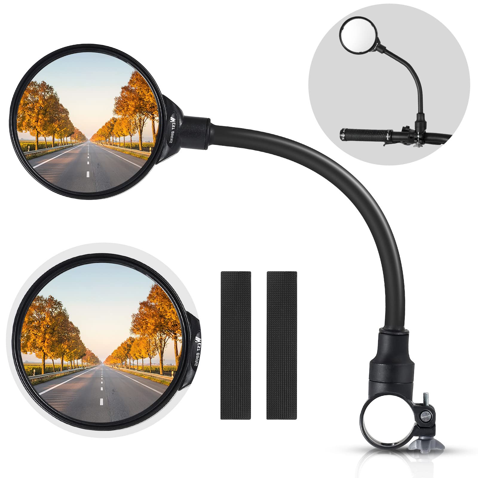 West Biking Bike Mirror Handlebar Mount, Adjustable Rotatable Bicycle Rear View Mirror, Wide Angle Acrylic Convex Safety Mirror for Mountain Road Bike