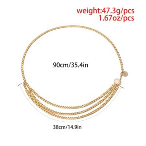 Anglacesmade Body Chain Metal Link Multilayer Waist Chain Coin Charm Pendant Waist Belt Prom Party Festival Belly Dancer Jewelry for Women and Girls (Gold)