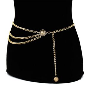 Anglacesmade Body Chain Metal Link Multilayer Waist Chain Coin Charm Pendant Waist Belt Prom Party Festival Belly Dancer Jewelry for Women and Girls (Gold)