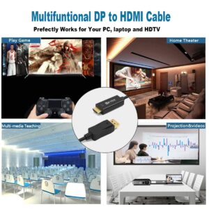 Display Port (DP) to HDMI Cable 6 feet, Uni-Directional Displayport to HDMI Cord Adapter 6ft Male to Male Converter for PCs to HDTV, Monitor, Projector with HDMI Port …