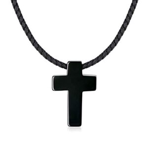 coai religious jewelry black obsidian stone cross pendant necklace