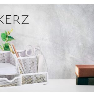 Exerz Desk Organizer White Office Desk Accessories Supplies Office Storage Desktop Pencil Pen Holder with Drawer Home Workspace