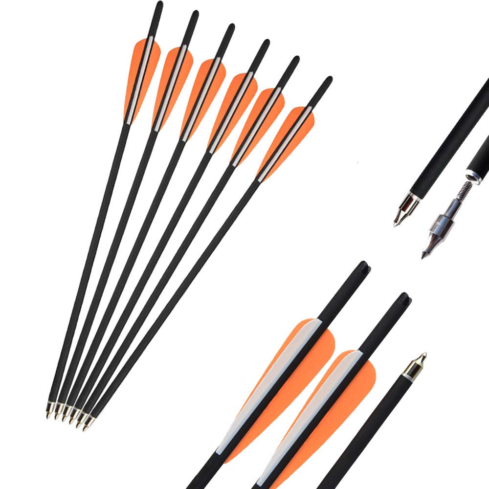 AMEYXGS 16/17/18/20/22 Inch Crossbow Carbon Arrow Crossbow Bolts Arrows Competition Hunting with Replaceable Screw-in Arrow and Parablic Shape Feather 12 Pack (Orange 17 inch)