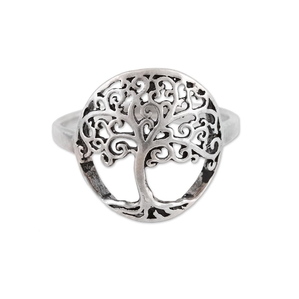 NOVICA Artisan Handmade .925 Sterling Silver Cocktail Ring Indian with Jali Tree Motif Leaf 'Majestic Jali Tree'