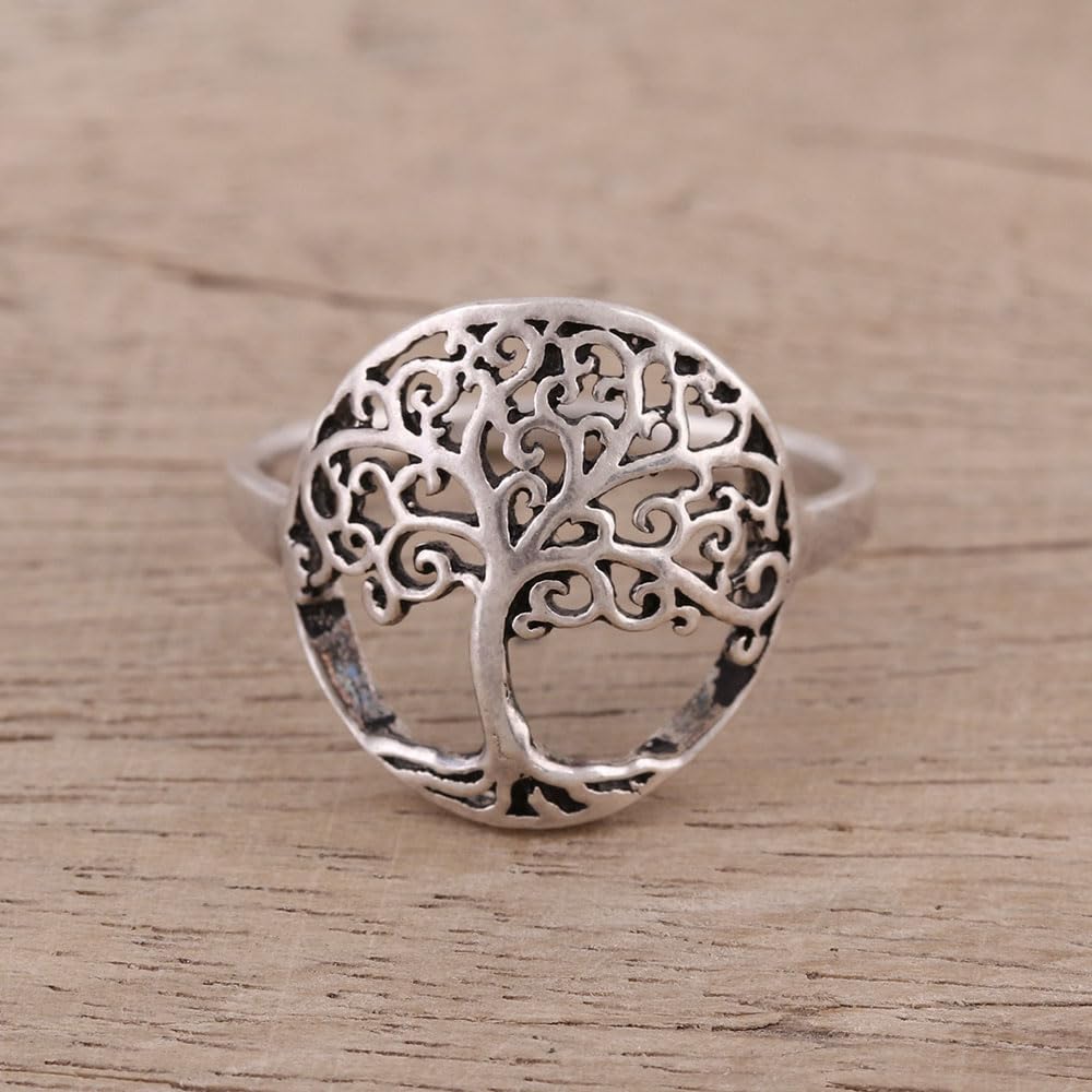 NOVICA Artisan Handmade .925 Sterling Silver Cocktail Ring Indian with Jali Tree Motif Leaf 'Majestic Jali Tree'