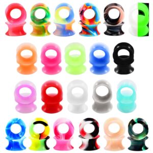 Alphapierce 22Pairs Soft Silicone Ear Gauges Plugs Double Flared Tunnels Flexible Ear Piercing Stretchers Colorful Set 2g