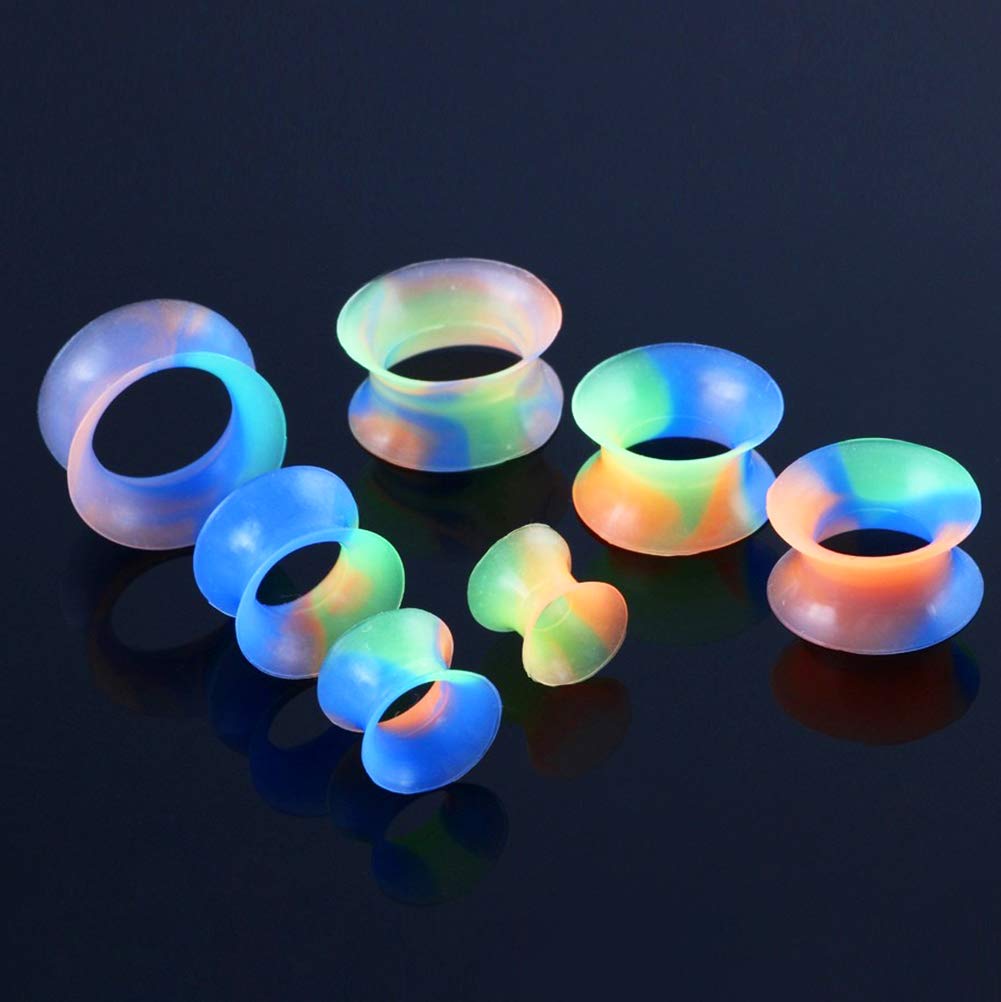 Alphapierce 22Pairs Soft Silicone Ear Gauges Plugs Double Flared Tunnels Flexible Ear Piercing Stretchers Colorful Set 2g