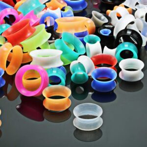 Alphapierce 22Pairs Soft Silicone Ear Gauges Plugs Double Flared Tunnels Flexible Ear Piercing Stretchers Colorful Set 2g