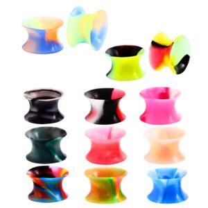 Alphapierce 22Pairs Soft Silicone Ear Gauges Plugs Double Flared Tunnels Flexible Ear Piercing Stretchers Colorful Set 2g