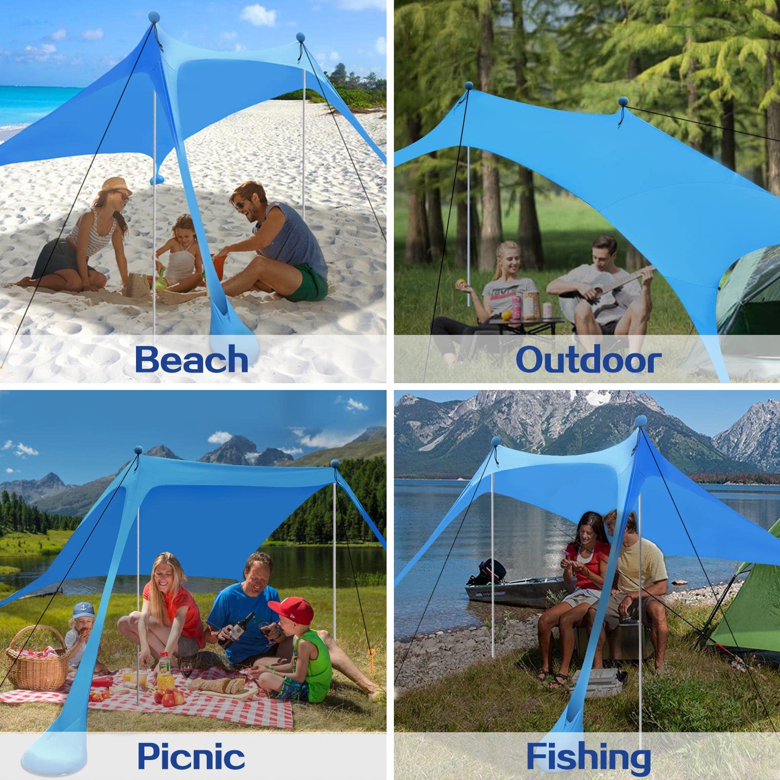 YENGIAM Beach Canopy Beach Tent Pop Up Shade 7.5X7.5 FT Portable Sun Shelter Extra Windproof Rope Stable Sun Protection with Carry Bag Easy Set Up for Family Outdoor Camping Fishing Backyard Picnics