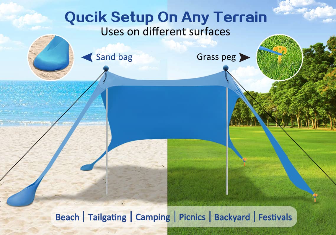 YENGIAM Beach Canopy Beach Tent Pop Up Shade 7.5X7.5 FT Portable Sun Shelter Extra Windproof Rope Stable Sun Protection with Carry Bag Easy Set Up for Family Outdoor Camping Fishing Backyard Picnics