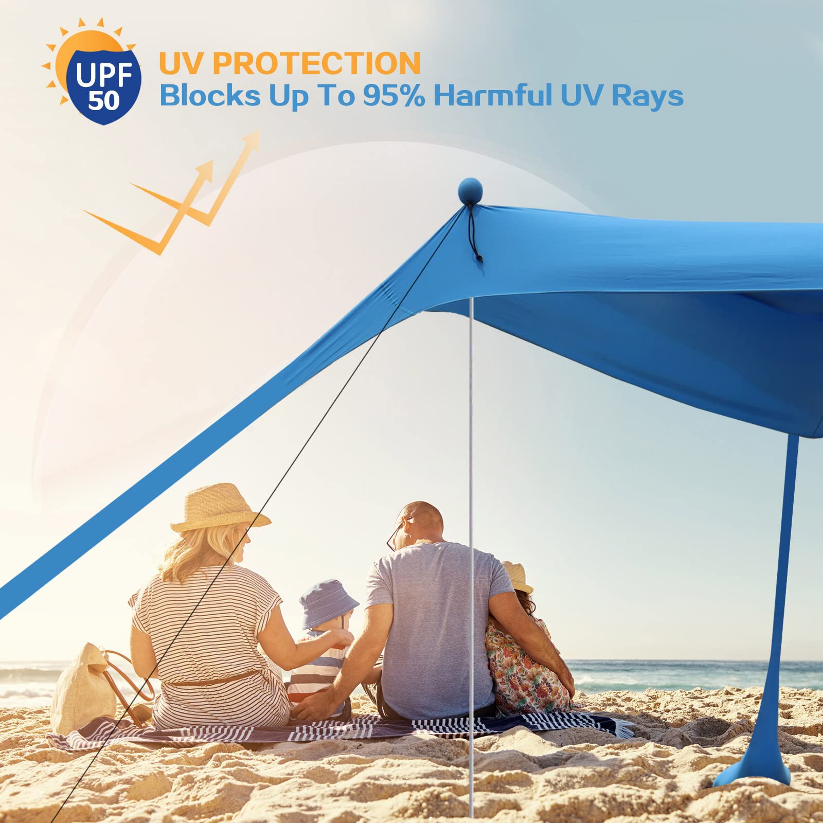 YENGIAM Beach Canopy Beach Tent Pop Up Shade 7.5X7.5 FT Portable Sun Shelter Extra Windproof Rope Stable Sun Protection with Carry Bag Easy Set Up for Family Outdoor Camping Fishing Backyard Picnics