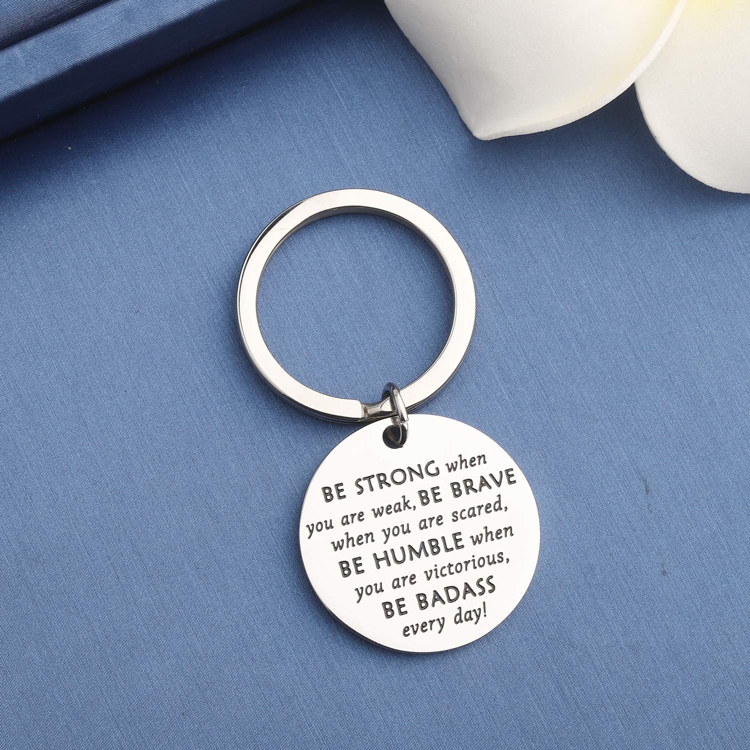 MYOSPARK Be Strong Be Brave Be Humble Be Badass Everyday Inspirational Stainless Steel Disc Pendant Keychain Motivational Gift (Strong Brave Humble Badass)