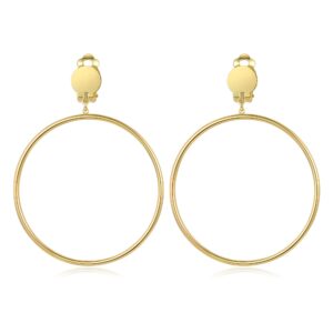 birstone women clip on 2 inch large big hoop minimalist earrings (gold)