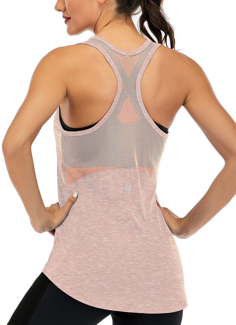 ICTIVE Workout Tank Tops for Women Sleeveless Yoga Tops for Women Mesh Racerback Tank Tops Muscle Tank Workout Tops for Women Backless Running Tank Tops Activewear Gym Tops Apricot M