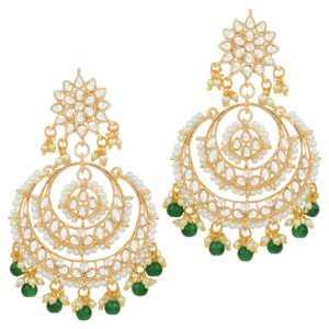 Aheli Bollywood Ethnic Chandbali Style Big Earrings Maang Tikka Set Traditional Fashion Jewelry for Women (Green)