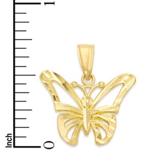 10k Real Solid Gold Butterfly Pendant Necklace Finished with Milgrain and Diamond Cut, Dainty Animal Charms Fashion Jewelry for Women Symbol of Hope (Yellow-Gold, 0)