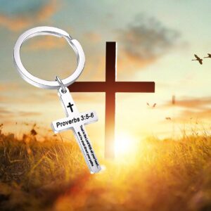 BEKECH Christian Keychain Trust in The Lord Proverbs 3:5-6 Keychain Cross Charm Religious jewelry Christian Gift (silver cross)