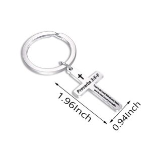 BEKECH Christian Keychain Trust in The Lord Proverbs 3:5-6 Keychain Cross Charm Religious jewelry Christian Gift (silver cross)