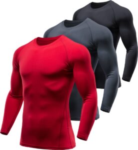 athlio men's thermal long sleeve compression shirts, winter gear sports base layer top, athletic running t-shirt, active top 3pack black/charcoal/red, medium