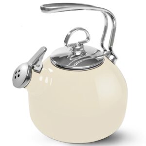 chantal classic teakettle, 1.8 qt, enamel on steel, 2-tone harmonica whistle, rapid boil and even heating (almond)