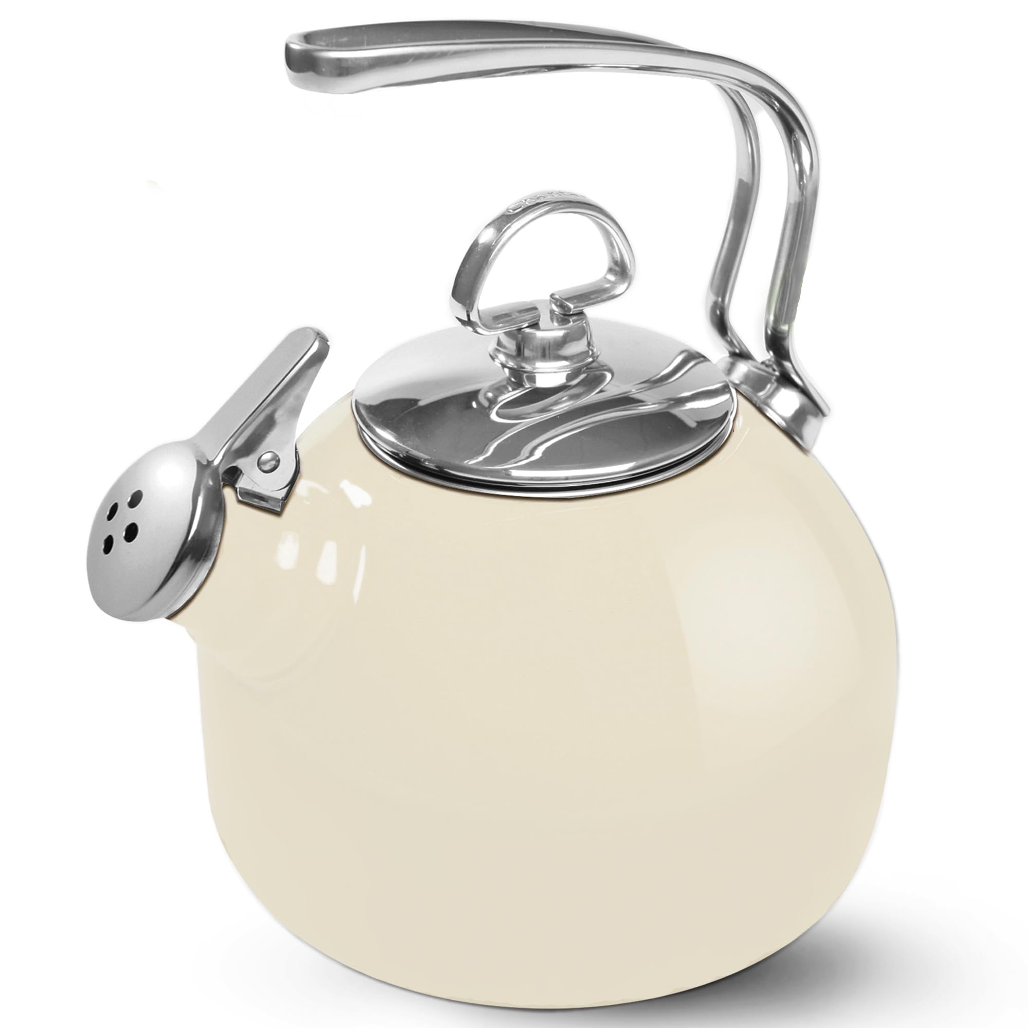 Chantal Classic Teakettle, 1.8 QT, Enamel On Steel, 2-Tone Harmonica Whistle, Rapid Boil and Even Heating (Almond)