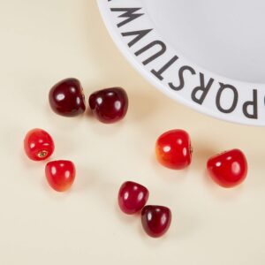 Hicarer 4 Pairs Cherry Earrings Cherry Dangle Earrings 2 Sizes 3D Cherry Fruit Earrings with 10 Pieces Ear Lines for Women