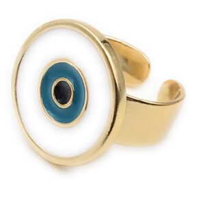 LESLIE BOULES Evil Eye Enamel Ring Adjustable Size Protection Jewelry