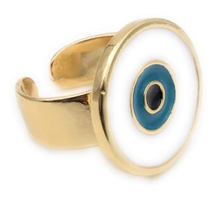 LESLIE BOULES Evil Eye Enamel Ring Adjustable Size Protection Jewelry