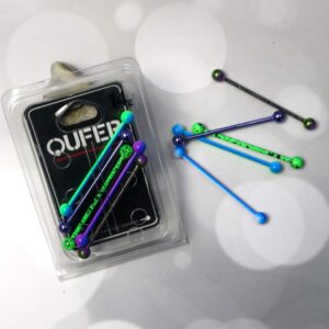 OUFER 14G 5 PCS Surgical Steel Industrial Barbell Green Purple Blue Splatter Industrial Piercing for Women Men Cartilage Earrings 38mm Body Jewelry Piercing