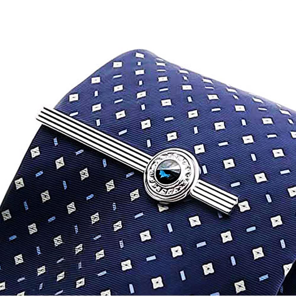 Navy Blue Cufflinks and Tie Clip Set for Men, Small Stunning Crystal Necktie Bar Clips Cuff Links Studs Button, Luxury Silver Romantic Wedding Cufflink & Stickpin Clasp Pin for Party Evening