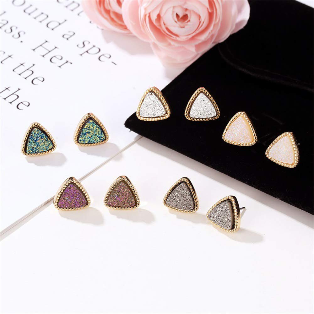 12 Pairs Druzy Stud Earrings for Women 12mm Round Triangle Resin Cluster Stud Earrings Set Stainless Steel Pierced Gold Black Multicolor